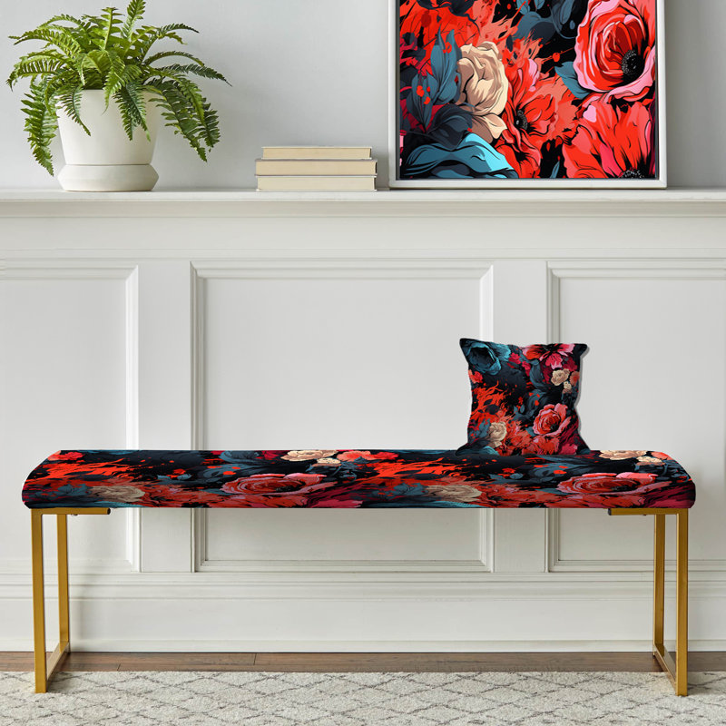 Rebel Soul - motif floral rouge - banc rembourré floral doré