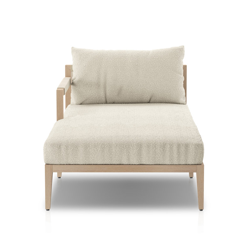 Sherwood Outdoor Teak Chaise Lounge, Fiqa Cream Boucle, Washed Brown/Gray