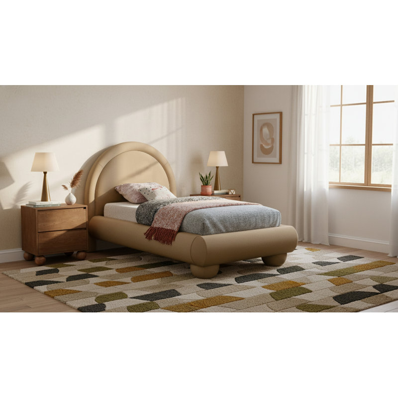 Madrid Velvet Bed, Twin, Beige Velvet