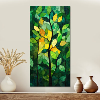 «Green Yellow Yellow Green Leaves in Moonlight Collage III», reproduction d'art sur toile encadrée, art mural floral