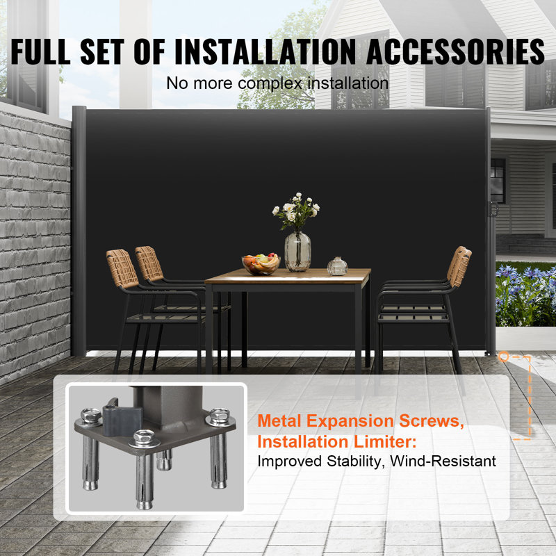 Auvent rétractable latéral, écran d'intimité extérieur en aluminium 71 po x 118 po, écran de patio rétractable imperméable en polyester 280 g, pare-vent diviseur de pièce UV 30+ pour patio, cour arrière, balcon, noir