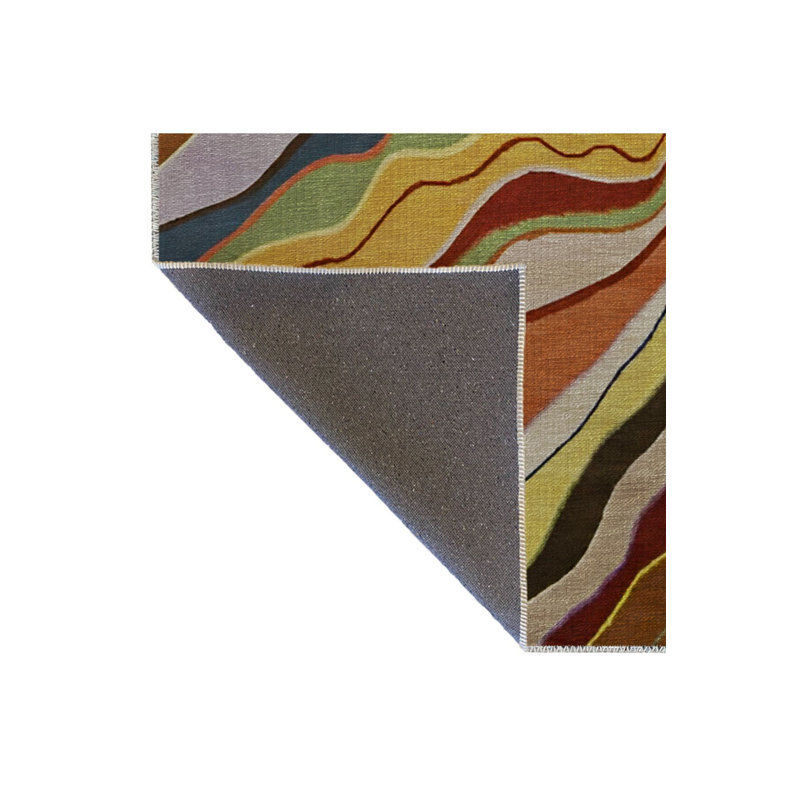 Multi Color Mixed Wavy Stripe Line Pattern Creative Modern Decorative Machine Washable Area Rug, Runner 3'3" x 6'7"