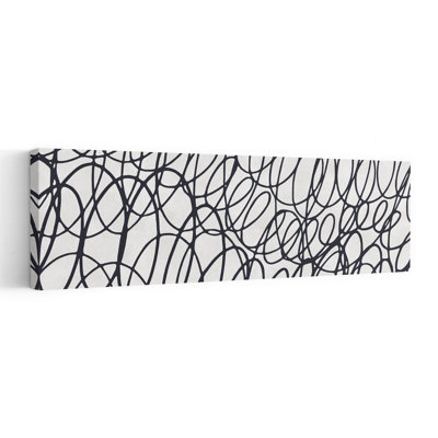 Art mural contemporain contemporain abstrait à lignes noires tourbillonnantes