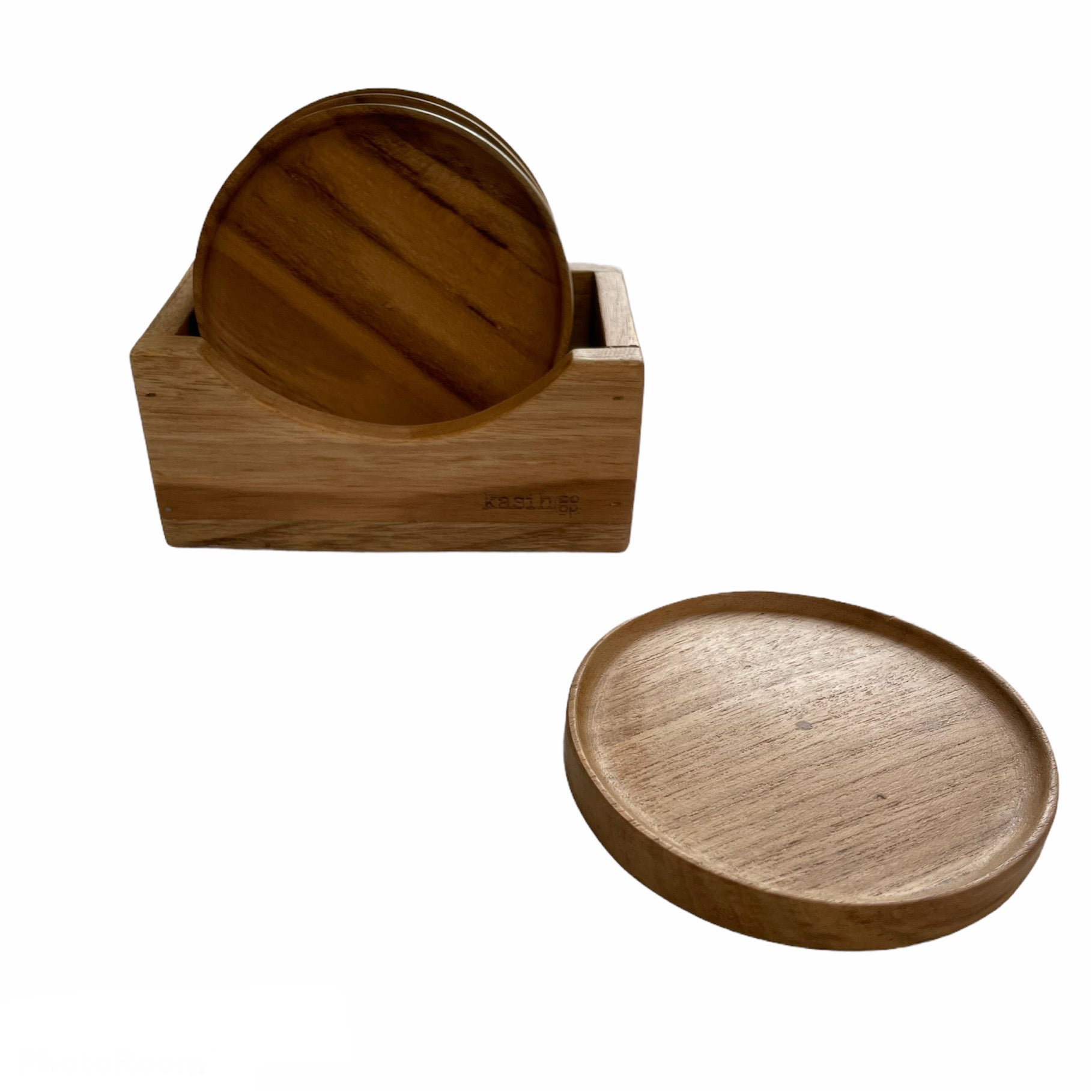 Wood Square 4 Piece Coaster Set With Holder