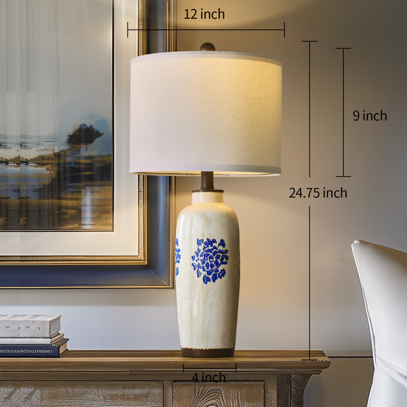 24.75 "traditional Blue And White Porcelain Desk Lamp,for Entrance,living Room,bedroom,bedside