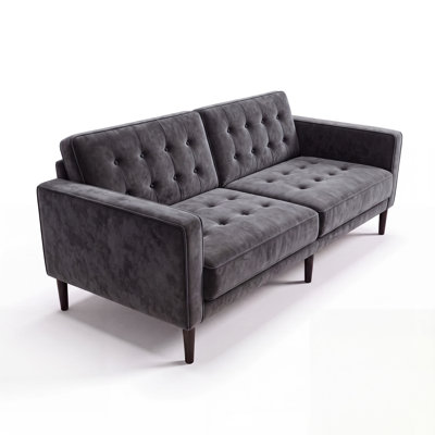 Futon convertible en velours à accoudoirs carrés
