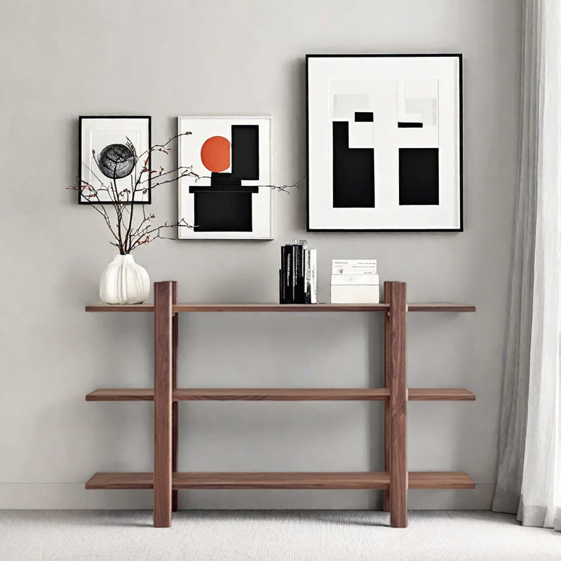 A beautiful artistic bookcase, (3 Shelves) 39.3"H x 62.9"W x 16.1"D, Brown