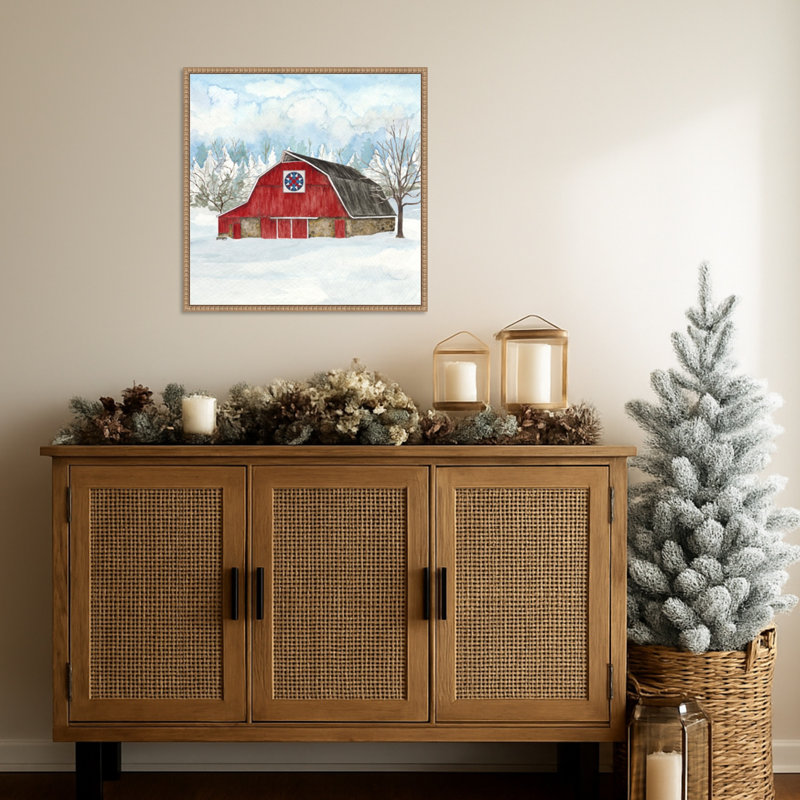 «Winter Barn Quilt IV» par Tara Reed, reproduction d'art sur toile encadrée