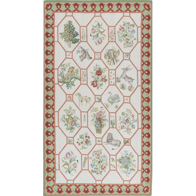 Tapis beige et vert noué à la main de haute qualité