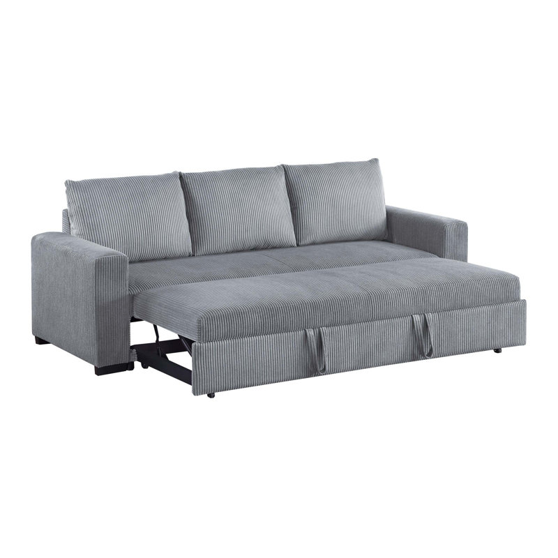 84.6'' W Square Arm Corduroy Sleeper Sofa, Gray