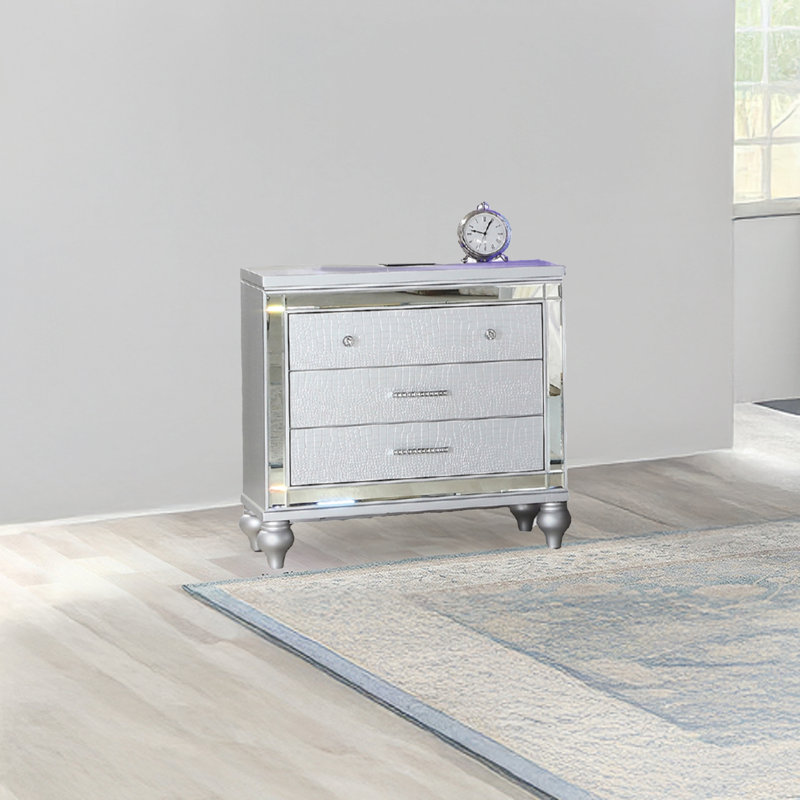 Denard 2-Drawer Nightstand with Diamond Accents, Silver
