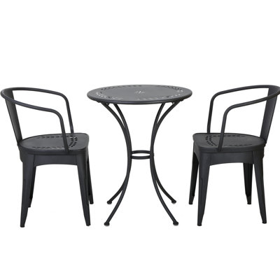 3 Kd Metal Bistro - Powder Coated Iron, Water For Outdoor Spaces Black Iron Patio 3 Pc Metal, Water-, Furniture