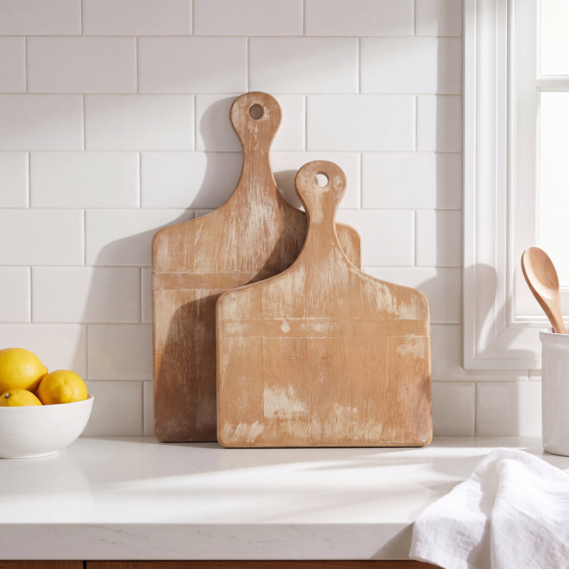 Jana Inlaid Wood Whitewash Cutting Boards, Set of 2