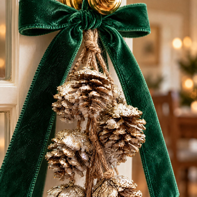 Hanging Plastic Pinecone Bunch With Glitter