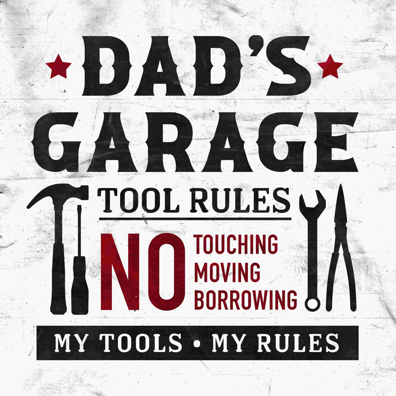 " Dads Garage Tool Rules ", 12" W x 12" H