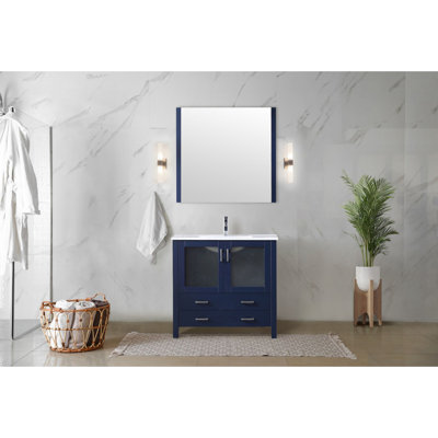 Meuble-lavabo bleu marine 36 po X P 18,25 po D, avec plateau en céramique blanche