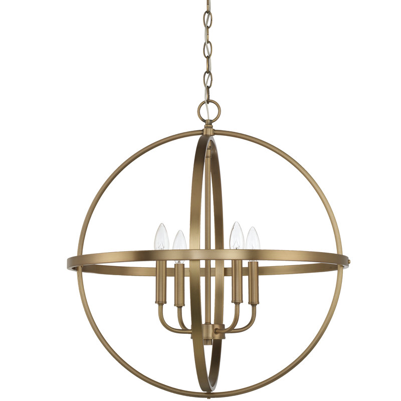 Lustre globe unique à 4 lumières indépendant, Noir mat, H 24,25 po x l 23 po x P 23 po