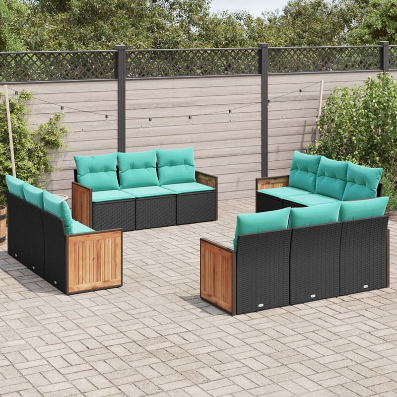  Ensemble de canapé de patio 12 pièces avec coussins en rotin de polyester noir