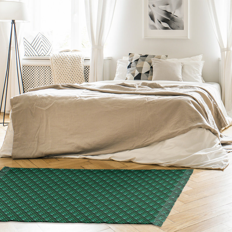 Tapis vert ombré à motif géométrique classique, non