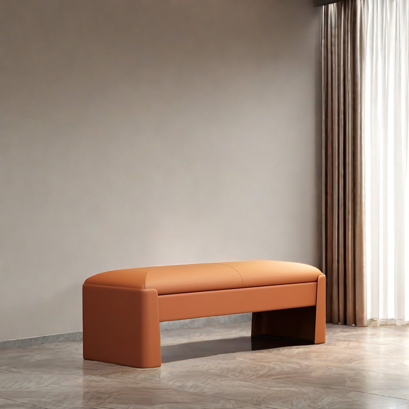 Courtneyann Leather Ottoman, Orange