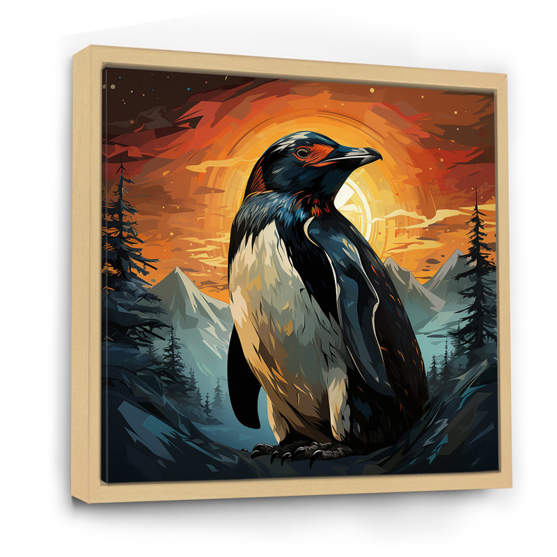 Coucher de soleil sur glace, pingouin charme III - art mural pingouin, Cadre flottant doré, 30" H x 30" W