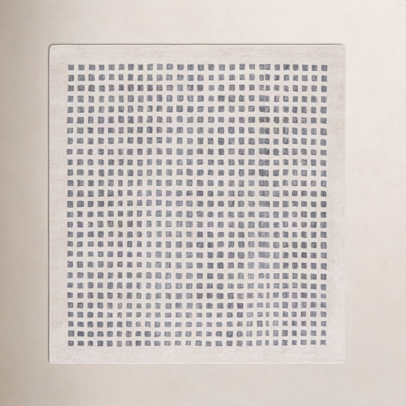 Tapis en laine / coton touffeté à la main ivoire / noir, Carré 6 pi