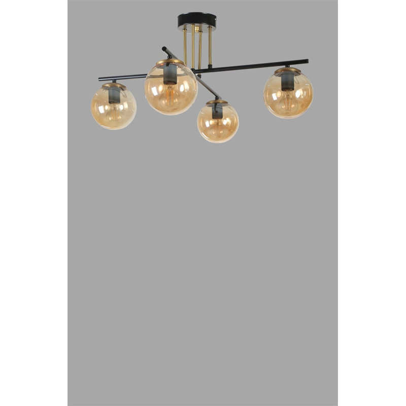 Lustre élégant avec structure en métal, finition ambre et noire, 27,6 x 27,6 pouces | Douille E27, 40 W maximum | Luminaire élégant, parfait pour la salle à manger, le salon et le vestibule | Durable selon IP20
