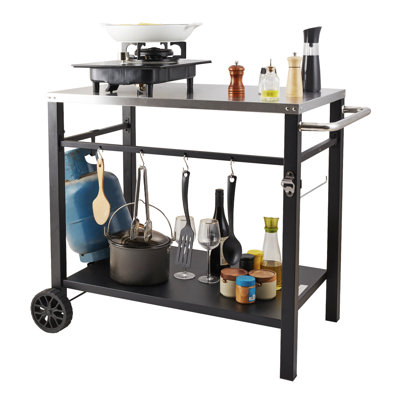 Multifunctional Outdoor Grill Cart with Stainless Steel Top, Heavy-Duty BBQ Prep Station & Movable Food Worktable for Pizza Oven