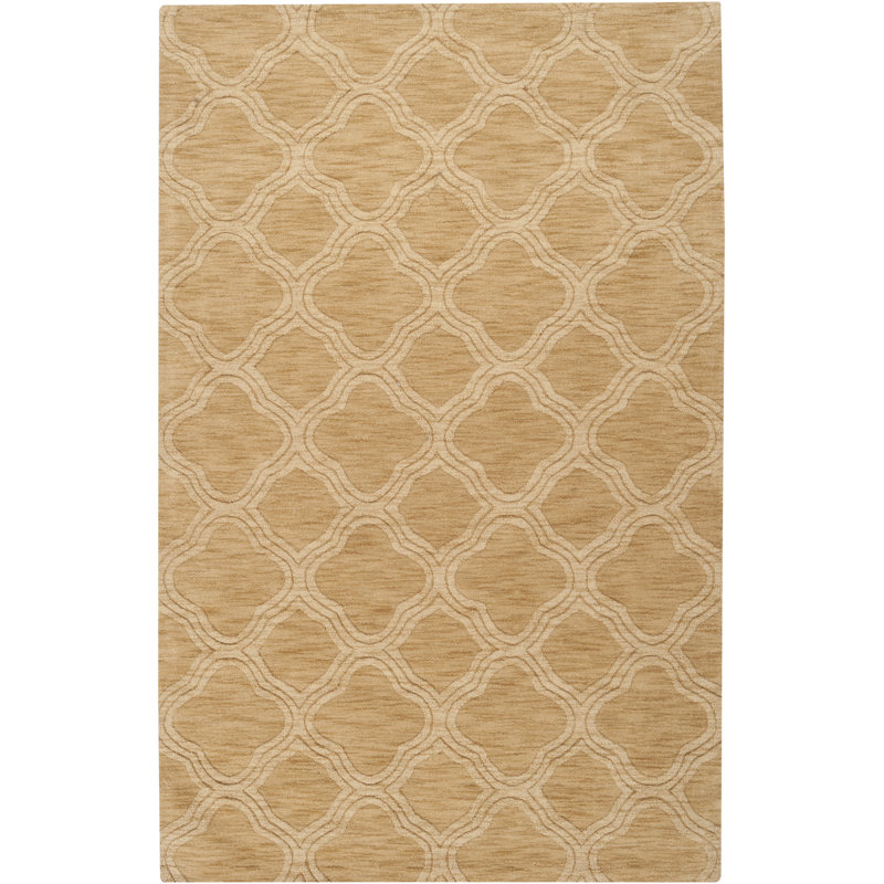Tapis décoratif en laine beige à motif géométrique fabriqué à la main McNulty, Rectangle 3 pi 3 po x 5 pi 3 po
