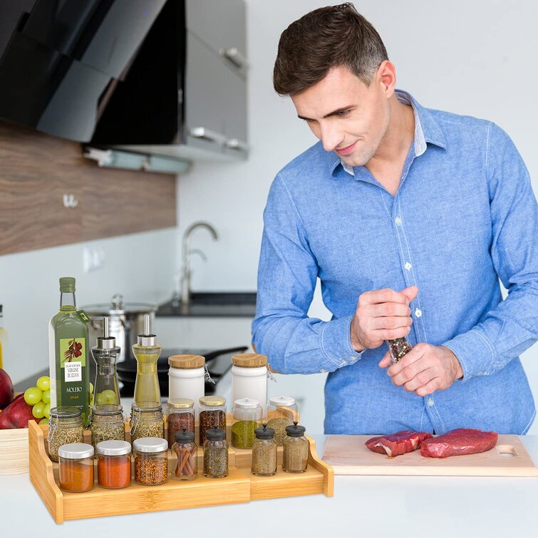 Rebrilliant Bamboo Spice Rack with Adjustable Racks