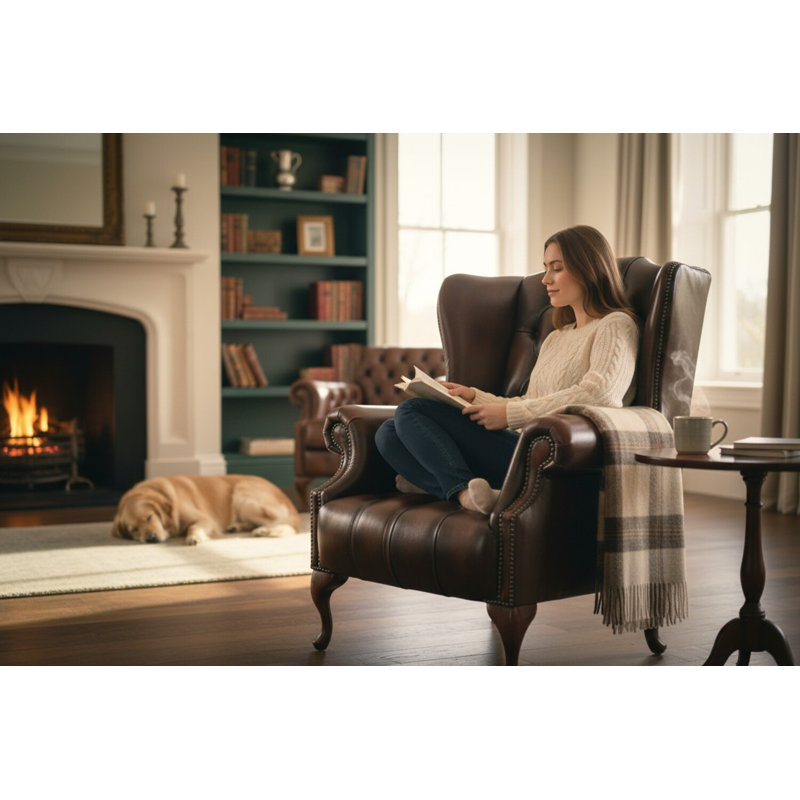88Cm Wide Tufted Wingback Chair, Antique Brown