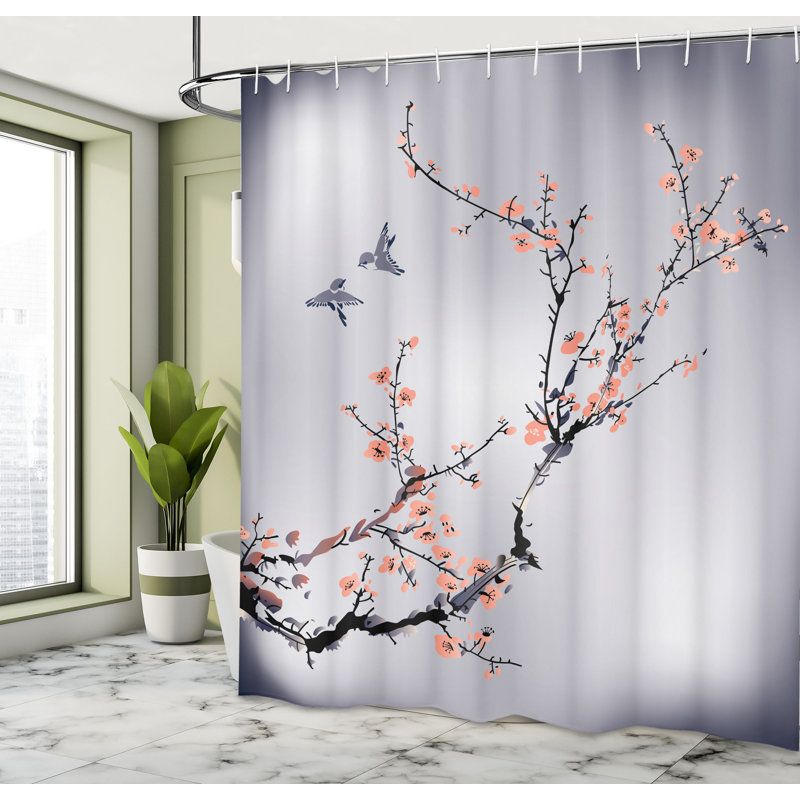Ensemble de rideau de douche et crochets de la nature, H 84 po x l 69 po, Gris / rose