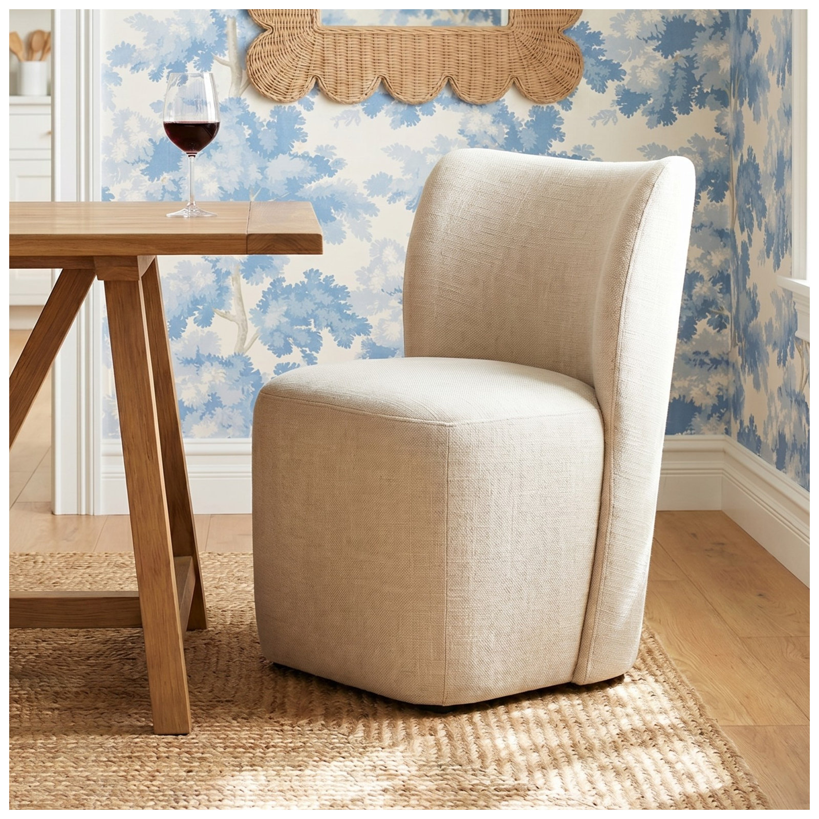 Primm Upholstered Caster Wheel Dining Chair, Effie Linen Performance Linen