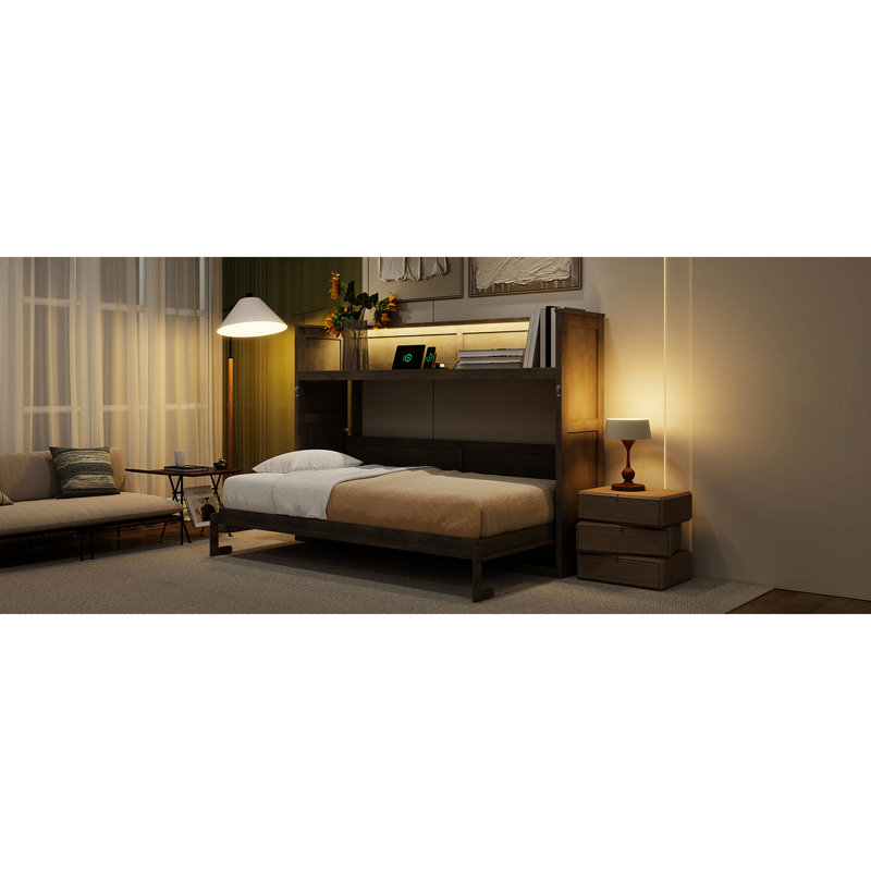 Lit simple TG avec bureau, charge, gris délavé, capacité de 500 lb, pin massif et, idéal pour les chambres d'amis de bureau à domicile