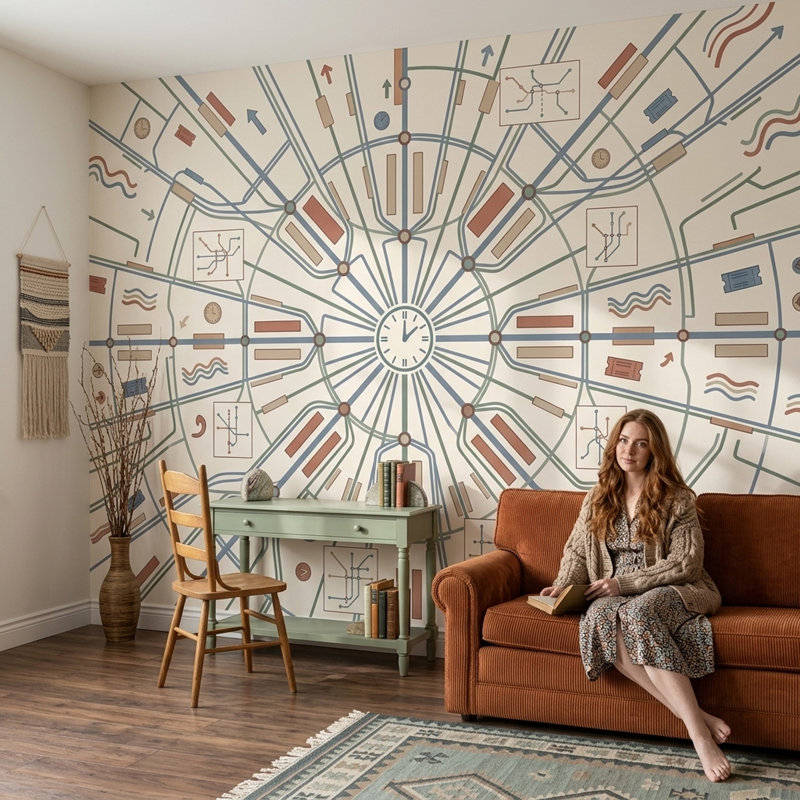 Décoration murale Mid Mid Century Modern, 140 po x 108 po, Non tissé