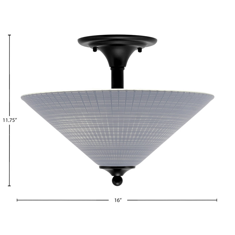 Semi-Flush 2 Bulbs With 16" Muslin Glass, Gray, Matte Black