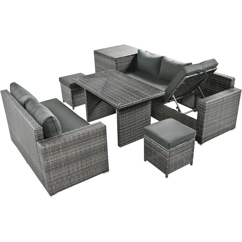 Ensemble de conversation en rotin PE avec coussins amovibles 6 pièces Amari, Beige, Gris
