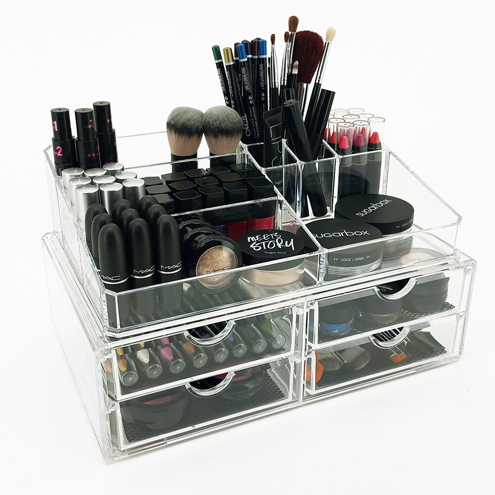  Makeup Storage Organizer, Skincare Organizers Cosmetic Display  Case with Dust Free Cover Portable Handle, Waterproof Makeup Box for Vanity  Countertop Bathroom Dresser- White : Beauty & Personal Care