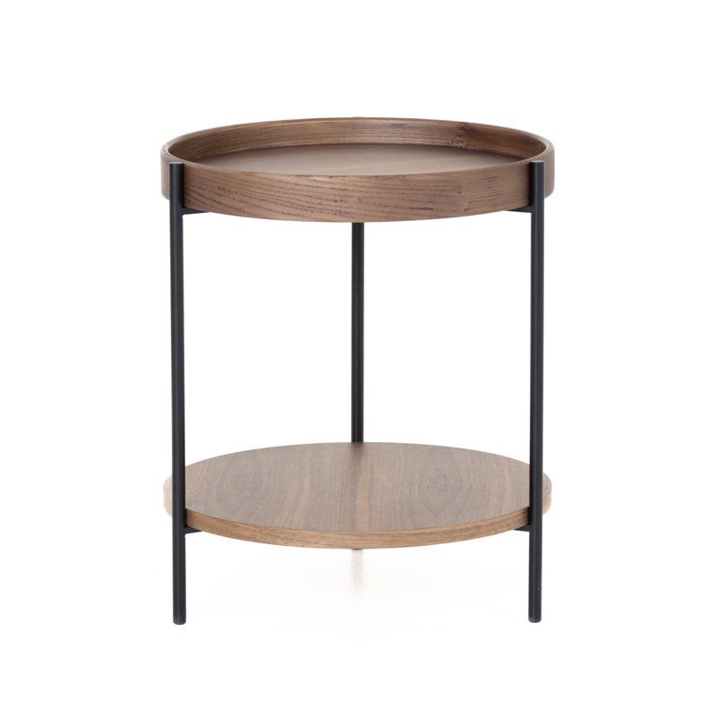 Lunaleigh - Table de bout ronde moderne, Bois brun