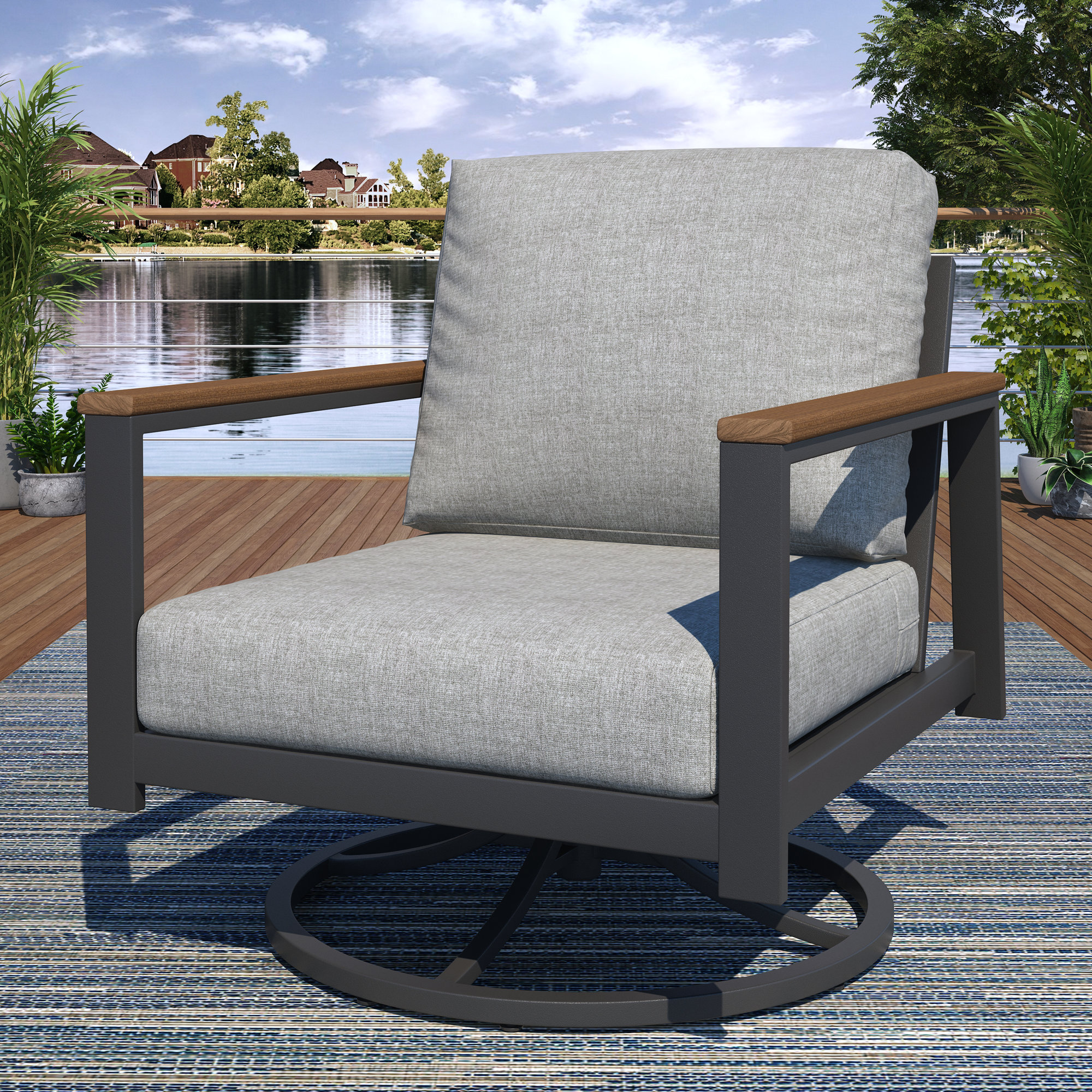Townsend Outdoor Rocking Metal Chair with Sunbrella® Cushions, Canvas Granite Sunbrella® Canvas