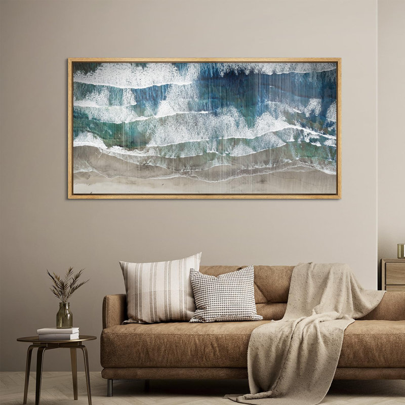 Bord de mer, bord de mer, vagues texturées abstraites et rivage, H 30 po x l 60 po, Naturel