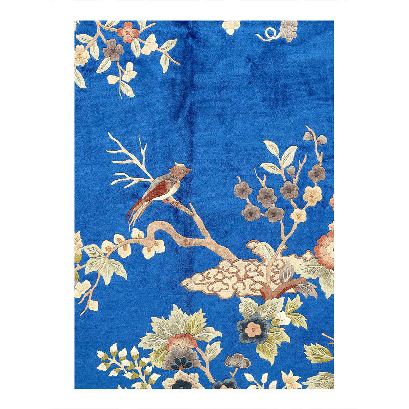 Floral Area Rug in Light Blue