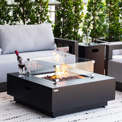 Ashton Propane Fire Pit Bundle 50” Outdoor Firepit 50,000 BTU Firepits for Outside with Windscreen, Tank Cover, Rain Cover, Converter Kit, Lava Rocks, Lid CSA Certified