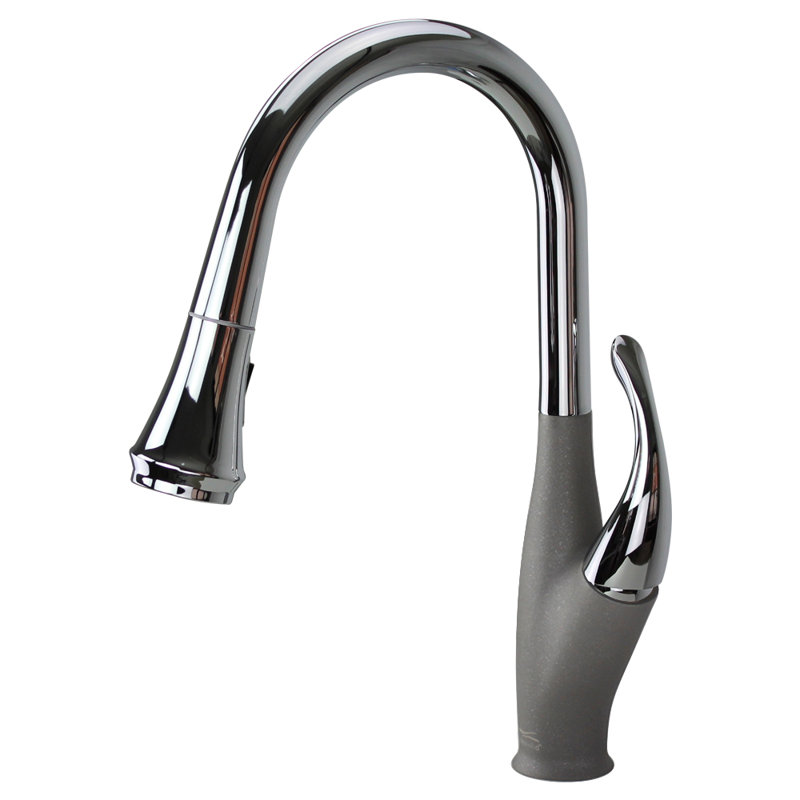 Transolid Layla Pull Out Kitchen Faucet, Polished Chrome/Gray