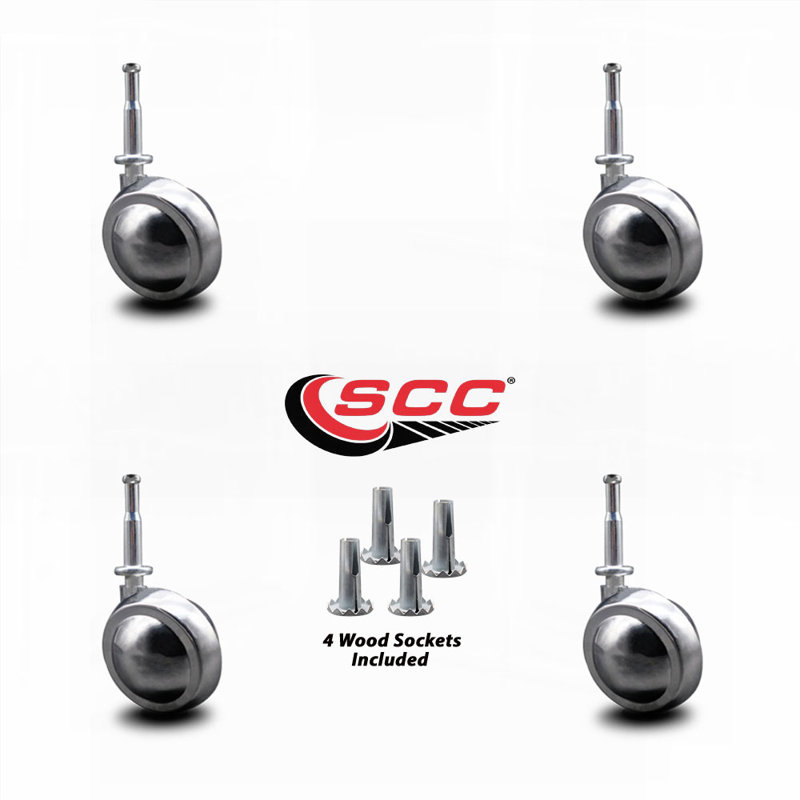2 Inch Metal Ball Caster – Grip Neck Stem – Set of 4 – SCC, Chrome brillant
