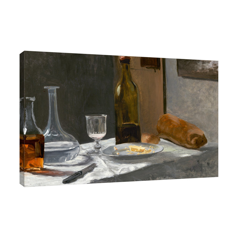 «Still Life With Bottle, Carafe, Bread and Wine» par Claude Monet - reproduction d'art sur toile tendue