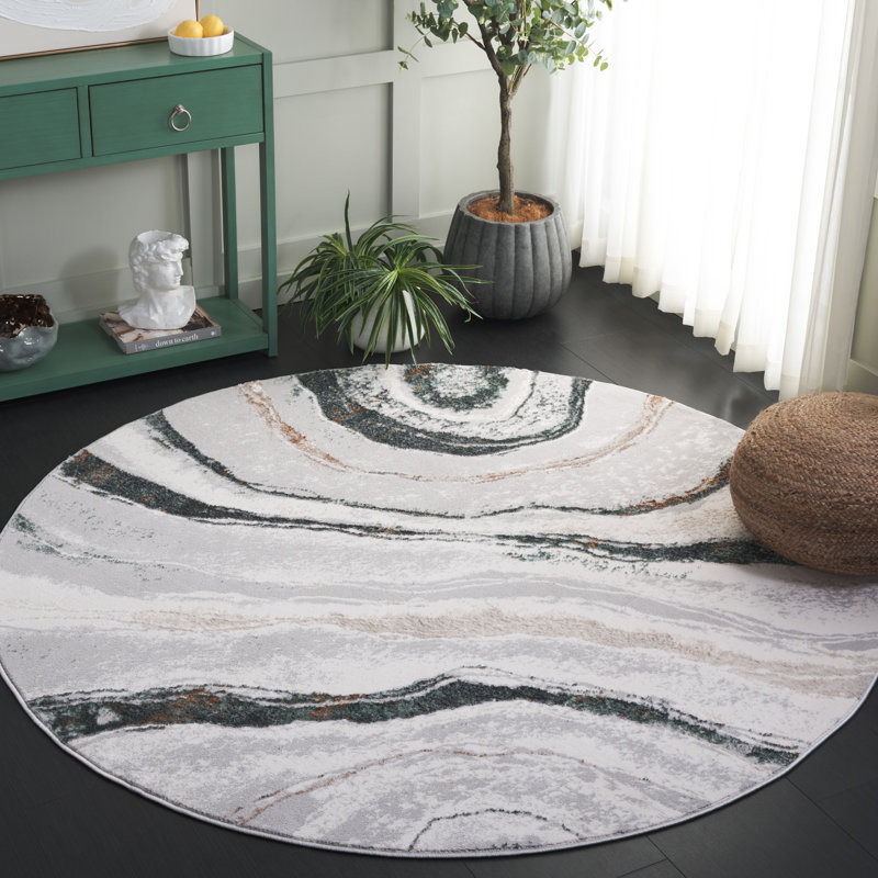 Harshana 100 Performance Abstract Rug, Round 6'7"