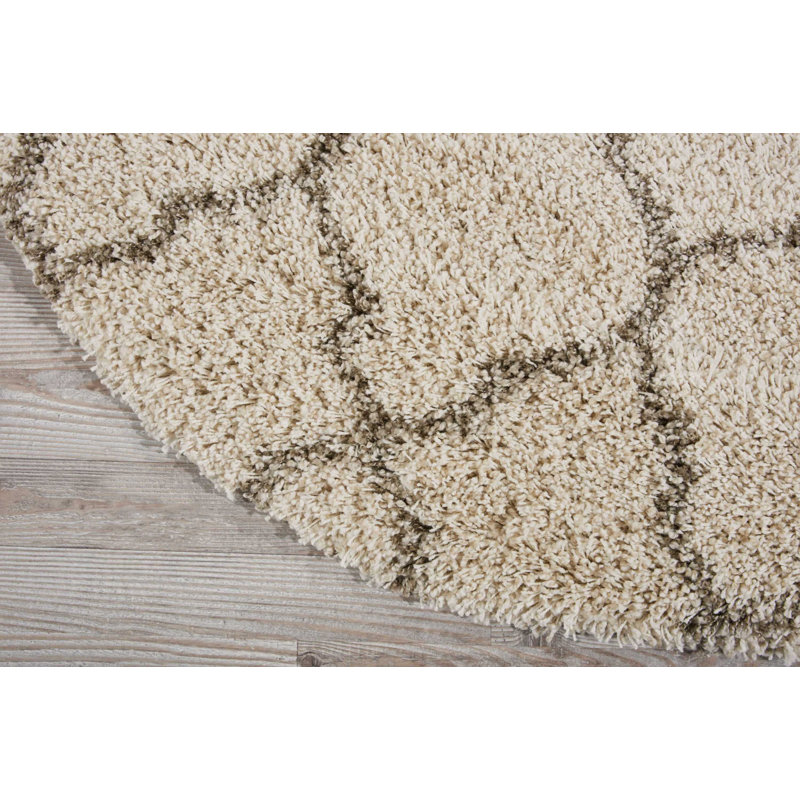 Tapis marocain crème à poils longs Sigrid, Rond 3 pi 11 po