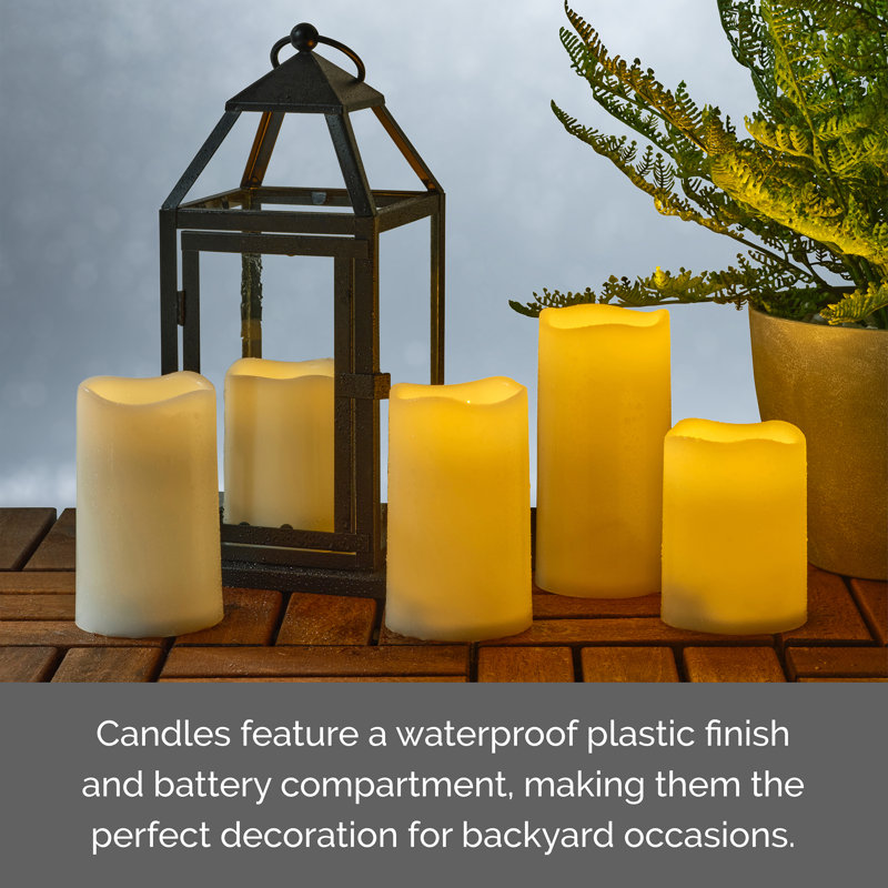 Set of 5 Waterproof LED Pillars, 3X4,4,5,5,6 Inch, White