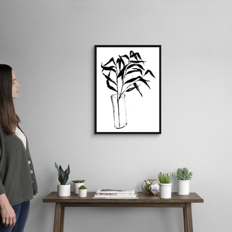 «Sumi-E Bamboo I», art mural sur toile, Toile avec cadre noir, H 24 po x l 18 po x P 1,75 po